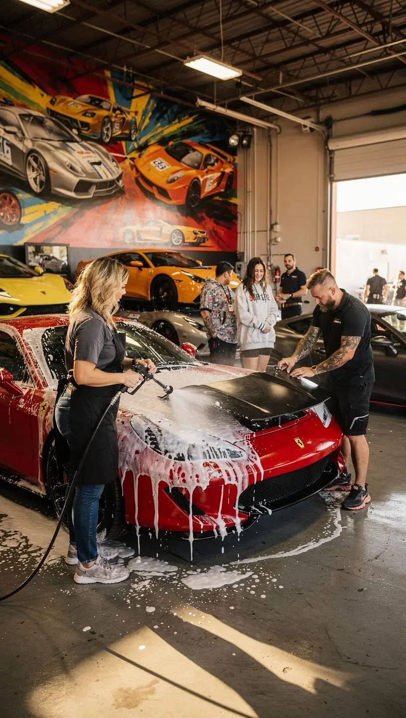 Expert mechanic calibrating advanced electronic control unit for enhanced sports car performance in LA garage